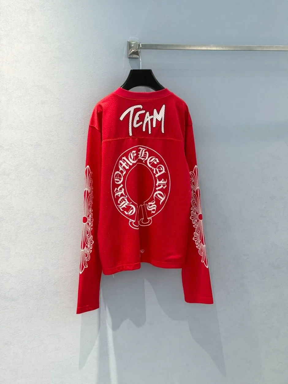 1786346644715972.webp Vネック長袖カットソー コットン メッシュクロムハーツ Tシャツ 偽物 レッド