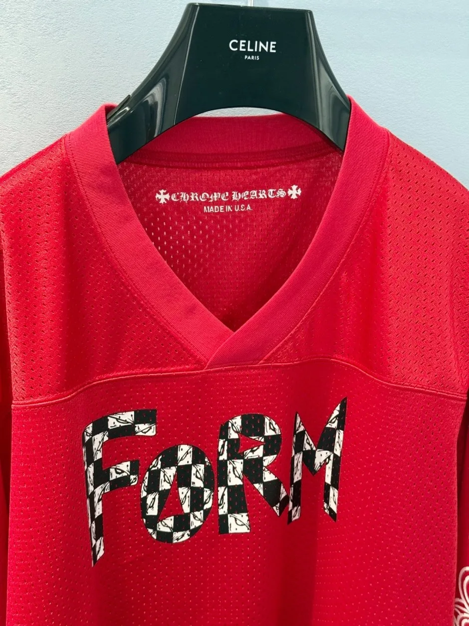 1786346649242963.webp Vネック長袖カットソー コットン メッシュクロムハーツ Tシャツ 偽物 レッド