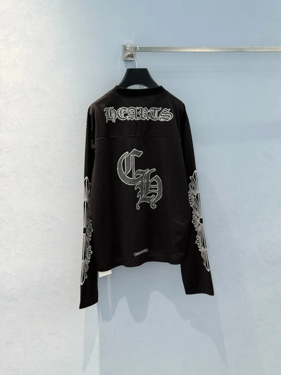1786346848112206.webp クロムハーツ Tシャツ 偽物 Vネック長袖カットソー コットン メッシュ ブラック