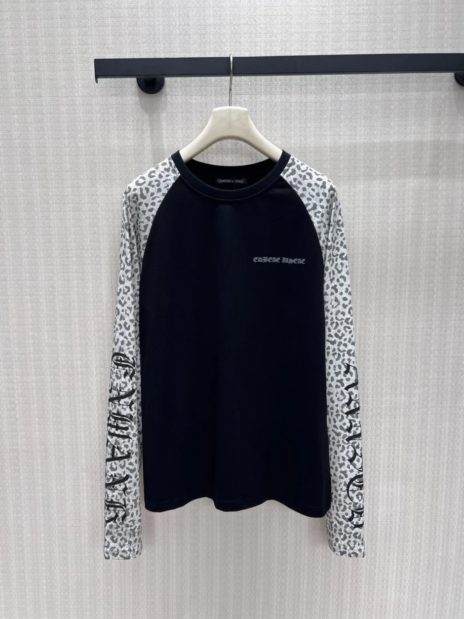 1786348072368132.webp レオパード柄 ラグランスリーブ 長袖Tシャツ クロムハーツ Tシャツ 偽物 ブラック