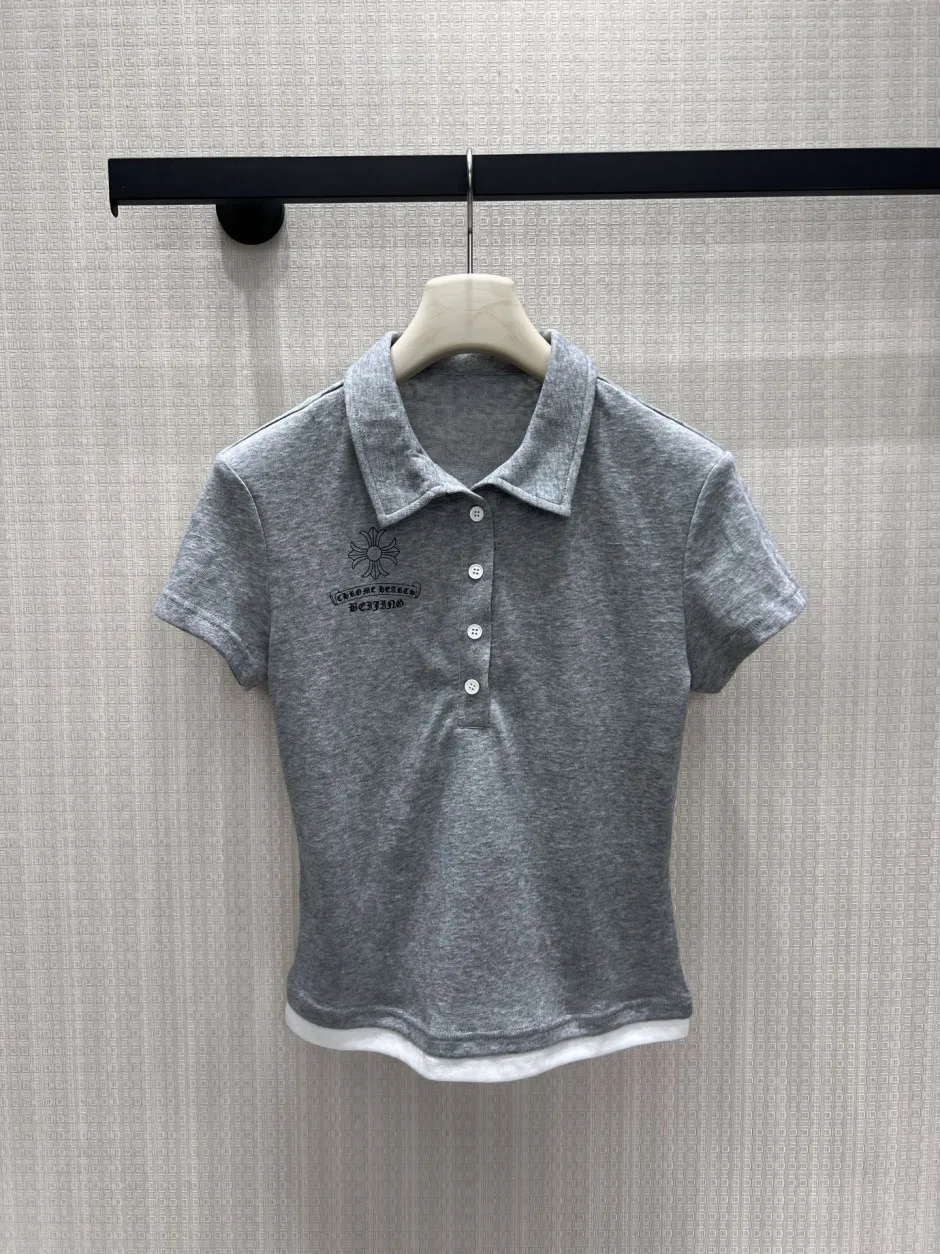 1786349490801614.webp 洗練された 配色 ロゴ 半袖ポロシャツ クロムハーツ Tシャツ 偽物 グレー