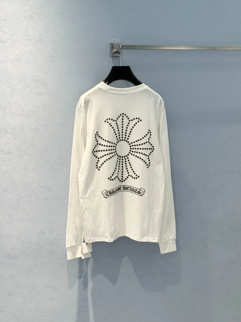 1786350957532972.webp ユニセックス カジュアル ロゴプリント クロムハーツ Tシャツ 偽物 長袖Tシャツ ホワイト