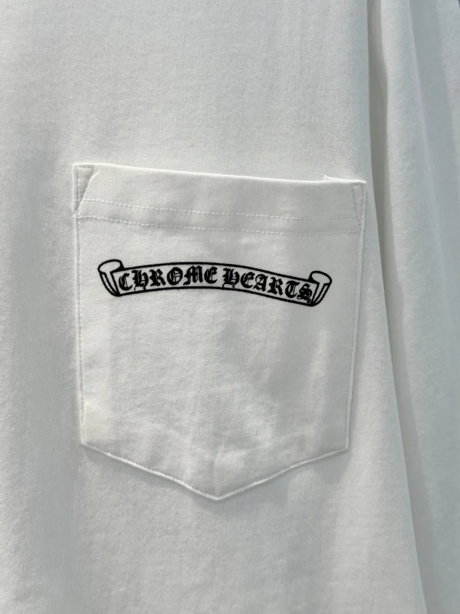 1786350960307127.webp ユニセックス カジュアル ロゴプリント クロムハーツ Tシャツ 偽物 長袖Tシャツ ホワイト
