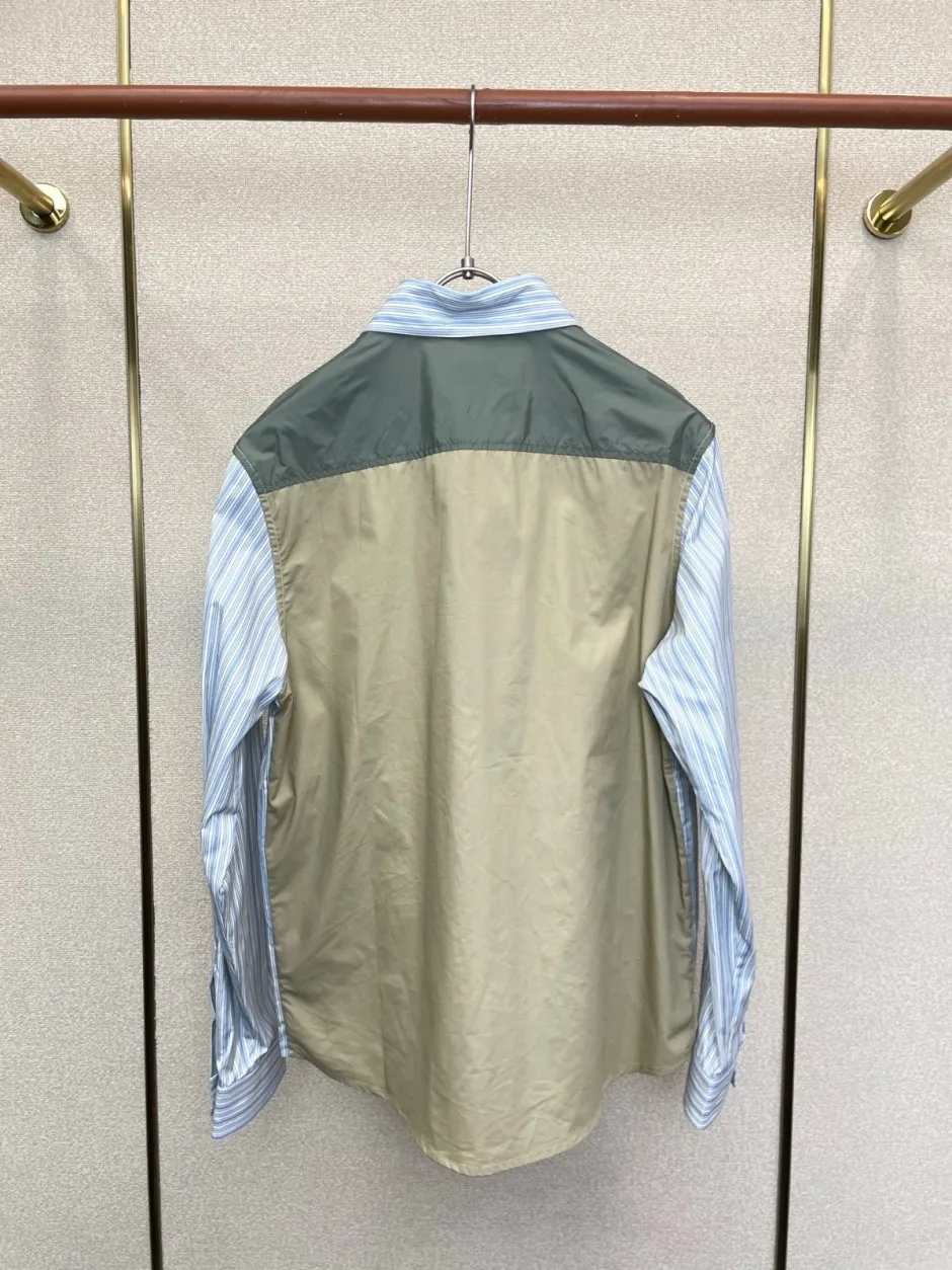 異素材 切り替え ストライプ 長袖シャツ モンクレール シャツ 偽物 カジュアル