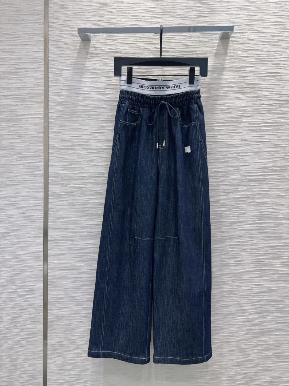 ロゴ入り ダブルウエスト デニムパンツ アレキサンダーワング ジーンズ コピー ブルー