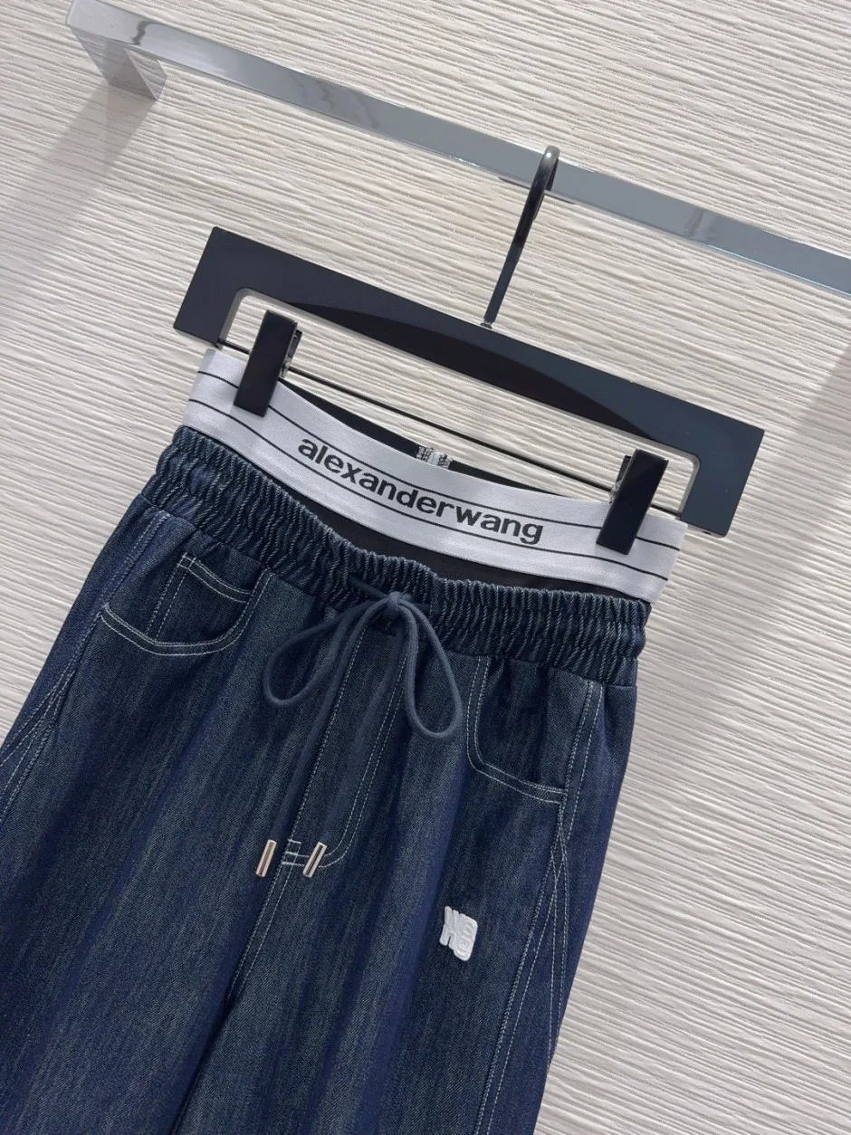 ロゴ入り ダブルウエスト デニムパンツ アレキサンダーワング ジーンズ コピー ブルー