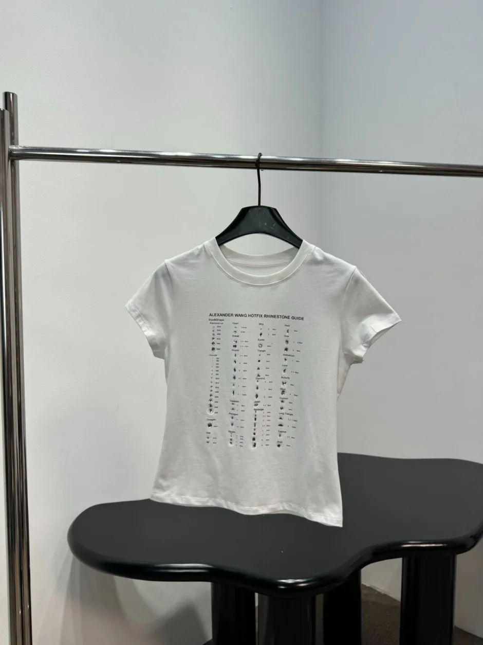 アレキサンダーワング Tシャツ コピー ラインストーンロゴ 半袖Tシャツ ホワイト