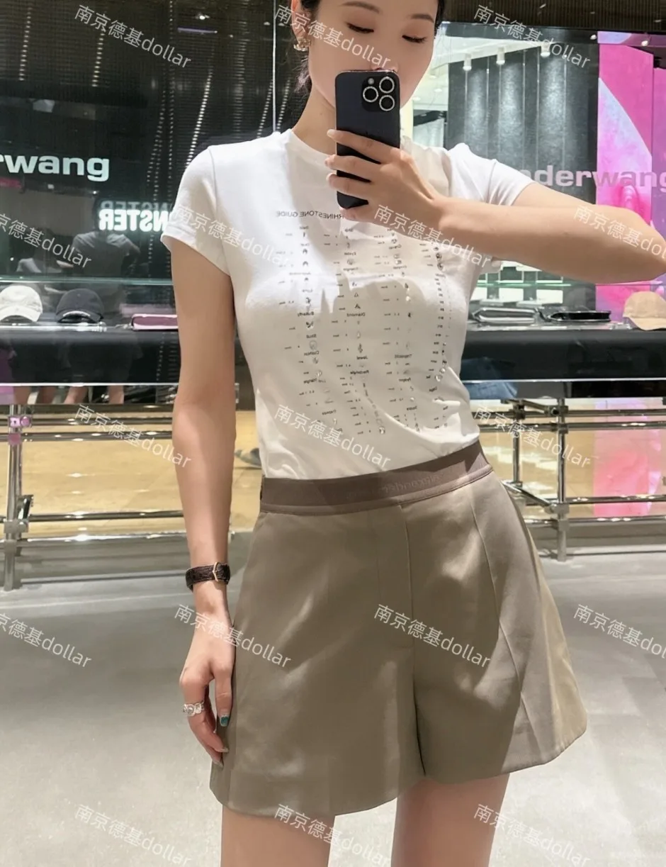 アレキサンダーワング Tシャツ コピー ラインストーンロゴ 半袖Tシャツ ホワイト