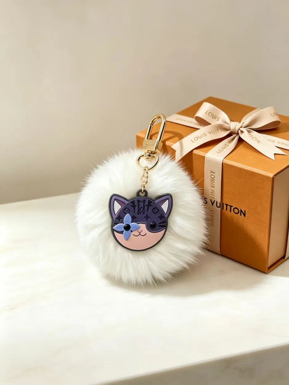 1787201897273882.webp 遊び心満載 ルイ・ヴィトン キーホルダー 偽物 バッグチャーム・LV キャット ポンポン