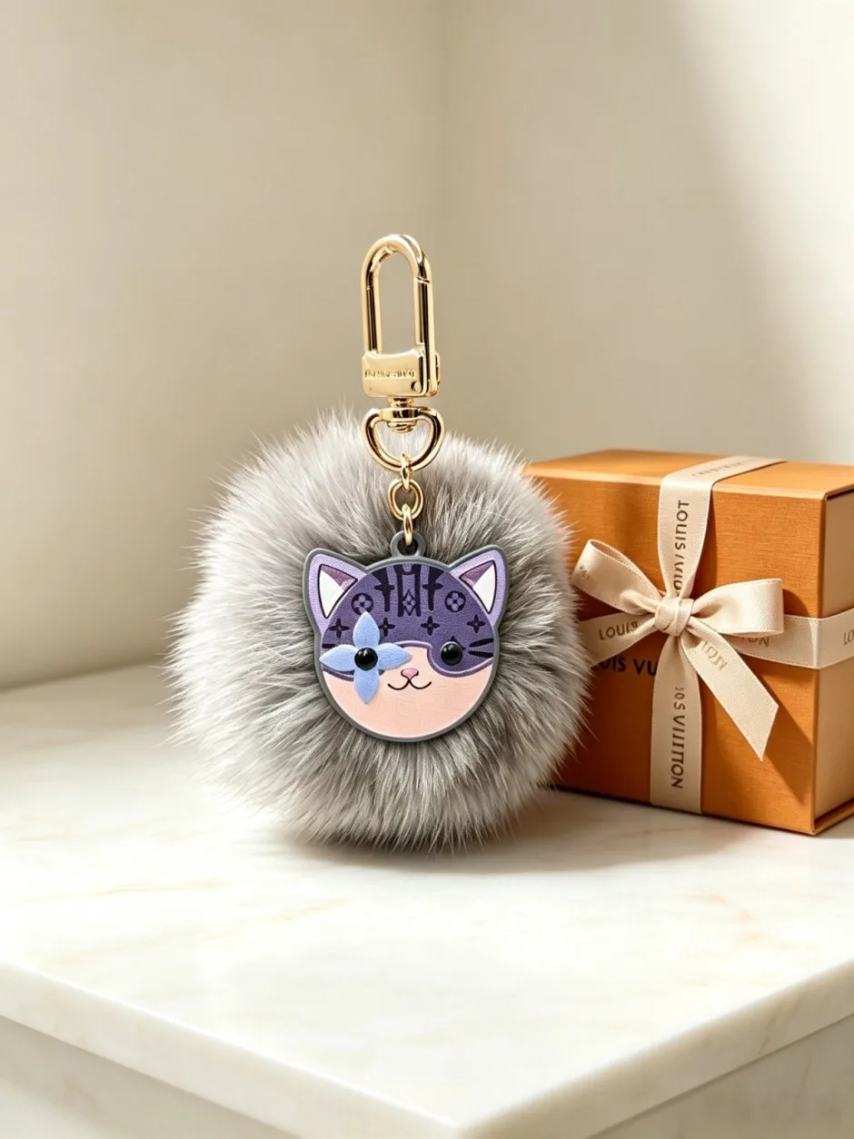1787201908501622.webp 遊び心満載 ルイ・ヴィトン キーホルダー 偽物 バッグチャーム・LV キャット ポンポン