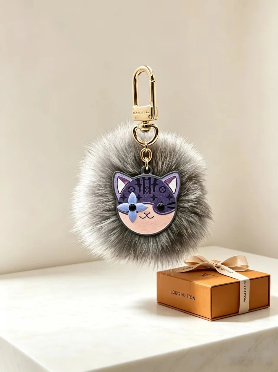 1787201909666094.webp 遊び心満載 ルイ・ヴィトン キーホルダー 偽物 バッグチャーム・LV キャット ポンポン