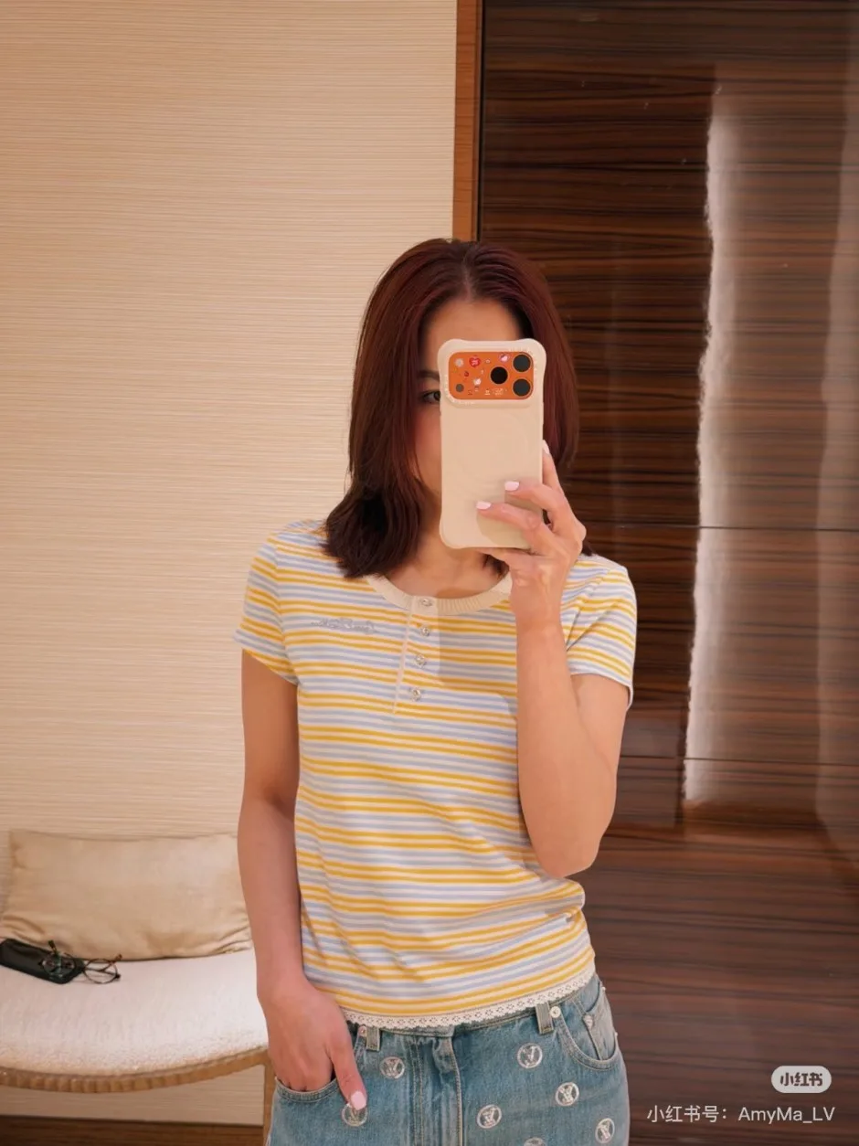 ストライプ ジャージー ヘンリーTシャツ ルイ・ヴィトン Tシャツ コピー 半袖Tシャツ