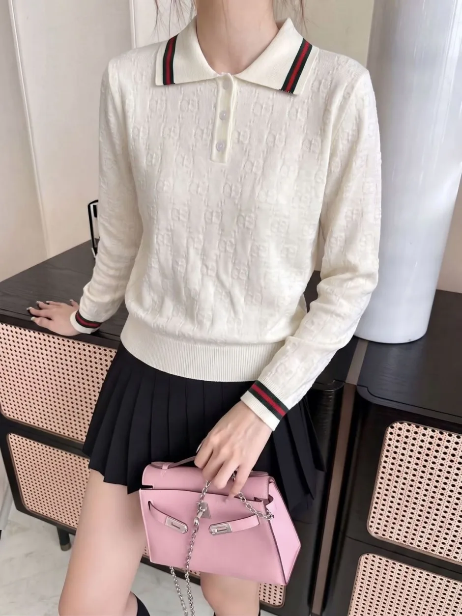 1787456245964096.webp フェミニン GGジャカード ニットポロシャツ グッチ ニット 偽物 ウール ホワイト
