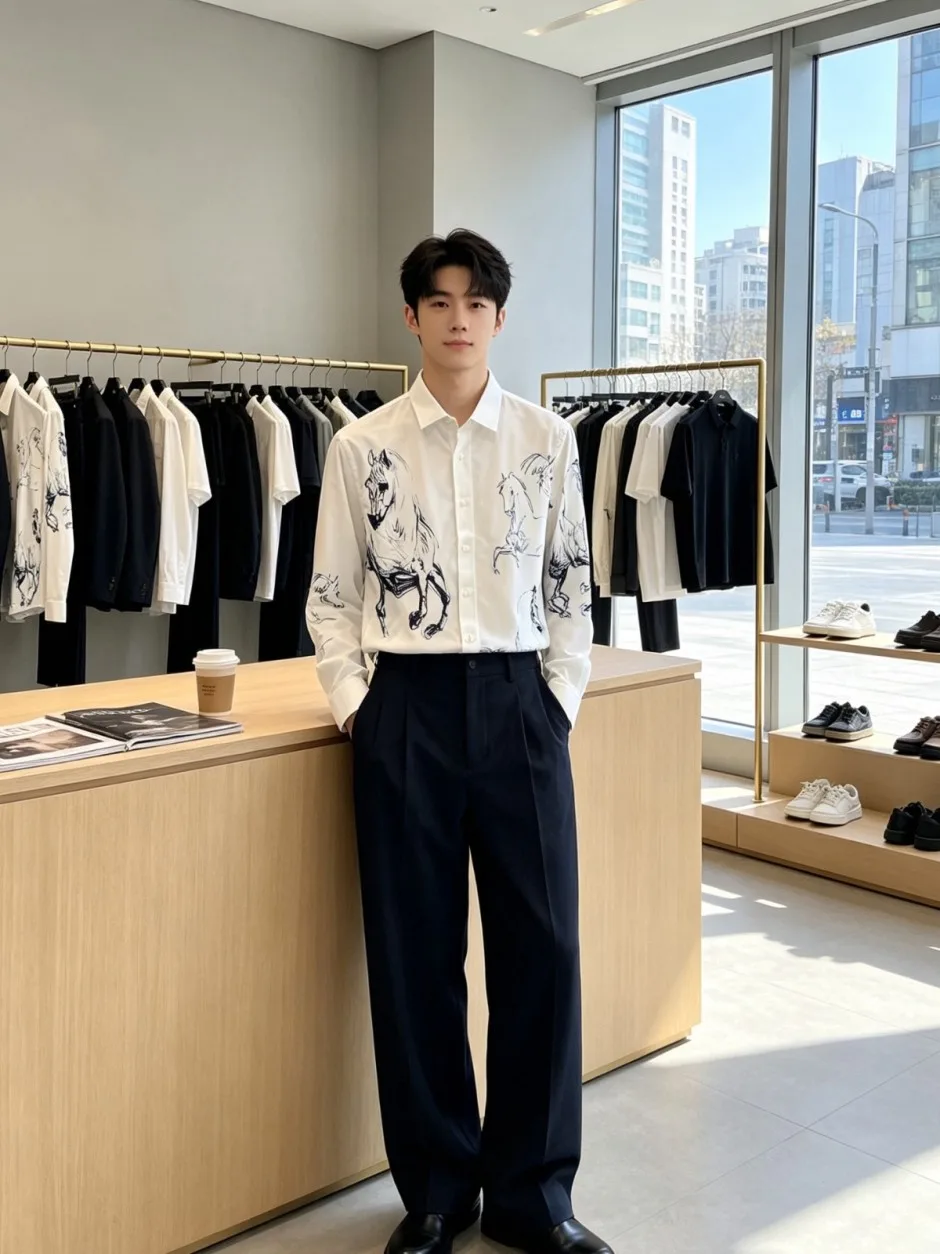 1787729674810076.webp ホースモチーフ プリント ロングスリーブシャツ エルメス シャツ コピー メンズ 長袖シャツ