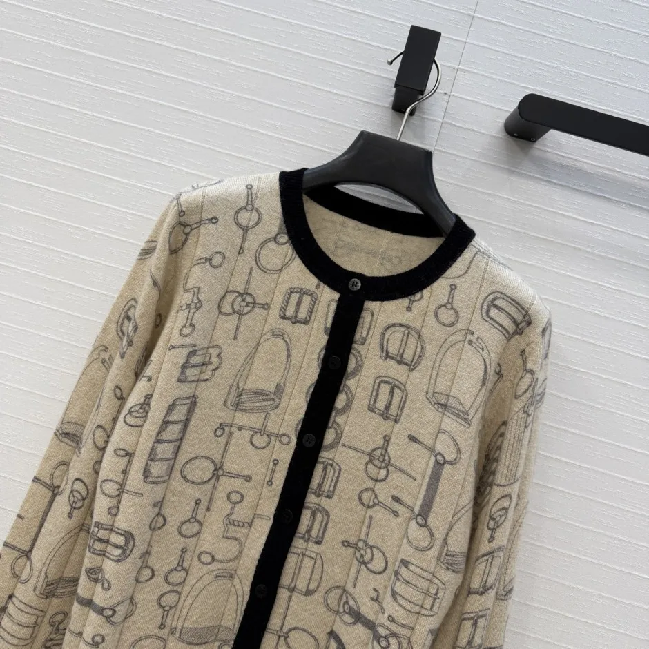 1787738807968648.webp エレガント カシミヤ カーディガン エルメス ニット コピー 総柄 クルーネック ベージュ
