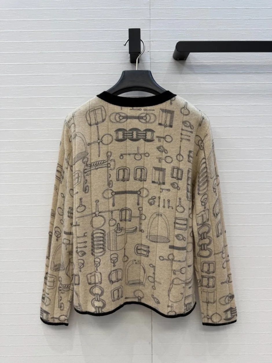 1787738814752612.webp エレガント カシミヤ カーディガン エルメス ニット コピー 総柄 クルーネック ベージュ