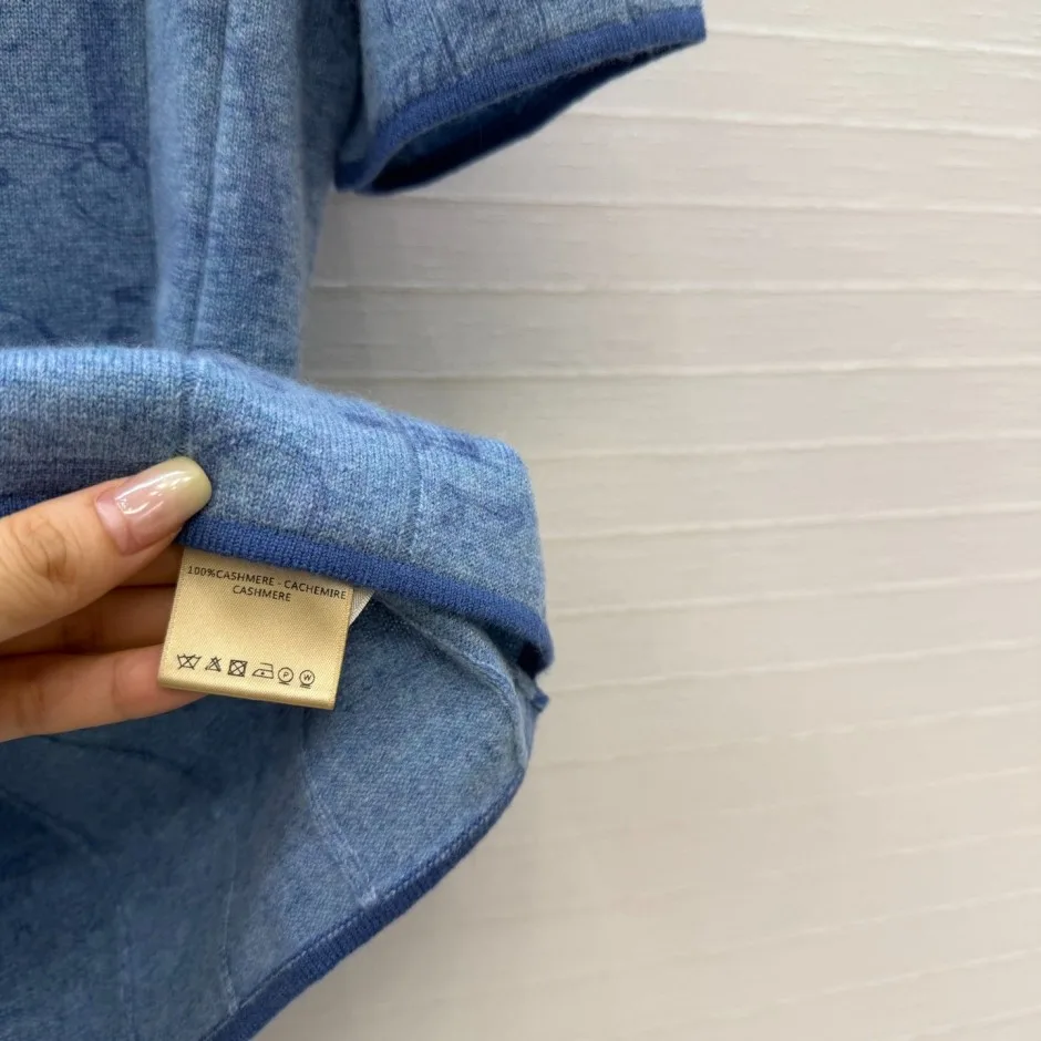 お洒落 上品 カシミヤ ショートスリーブニット エルメス ニット コピー ブルー