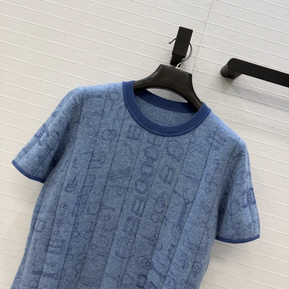 お洒落 上品 カシミヤ ショートスリーブニット エルメス ニット コピー ブルー