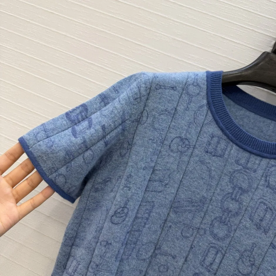 お洒落 上品 カシミヤ ショートスリーブニット エルメス ニット コピー ブルー
