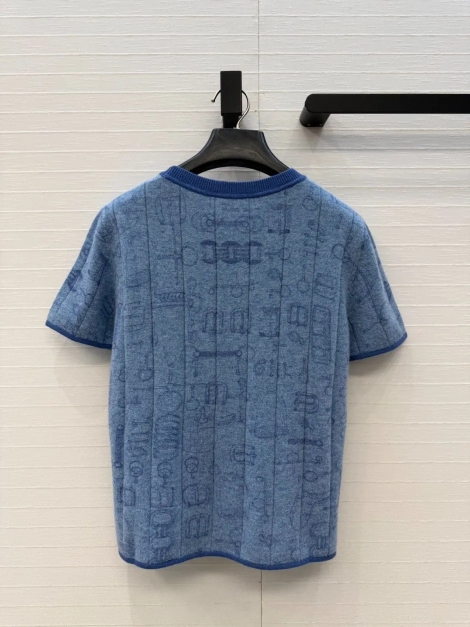 お洒落 上品 カシミヤ ショートスリーブニット エルメス ニット コピー ブルー