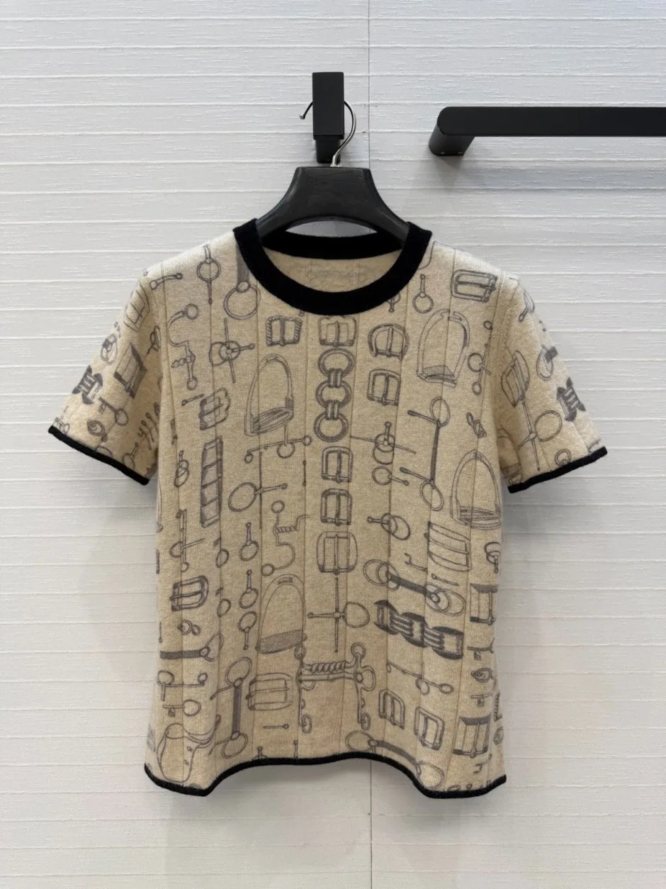 1787740463506924.webp お洒落 上品 カシミヤ ショートスリーブニット エルメス ニット コピー ベージュ