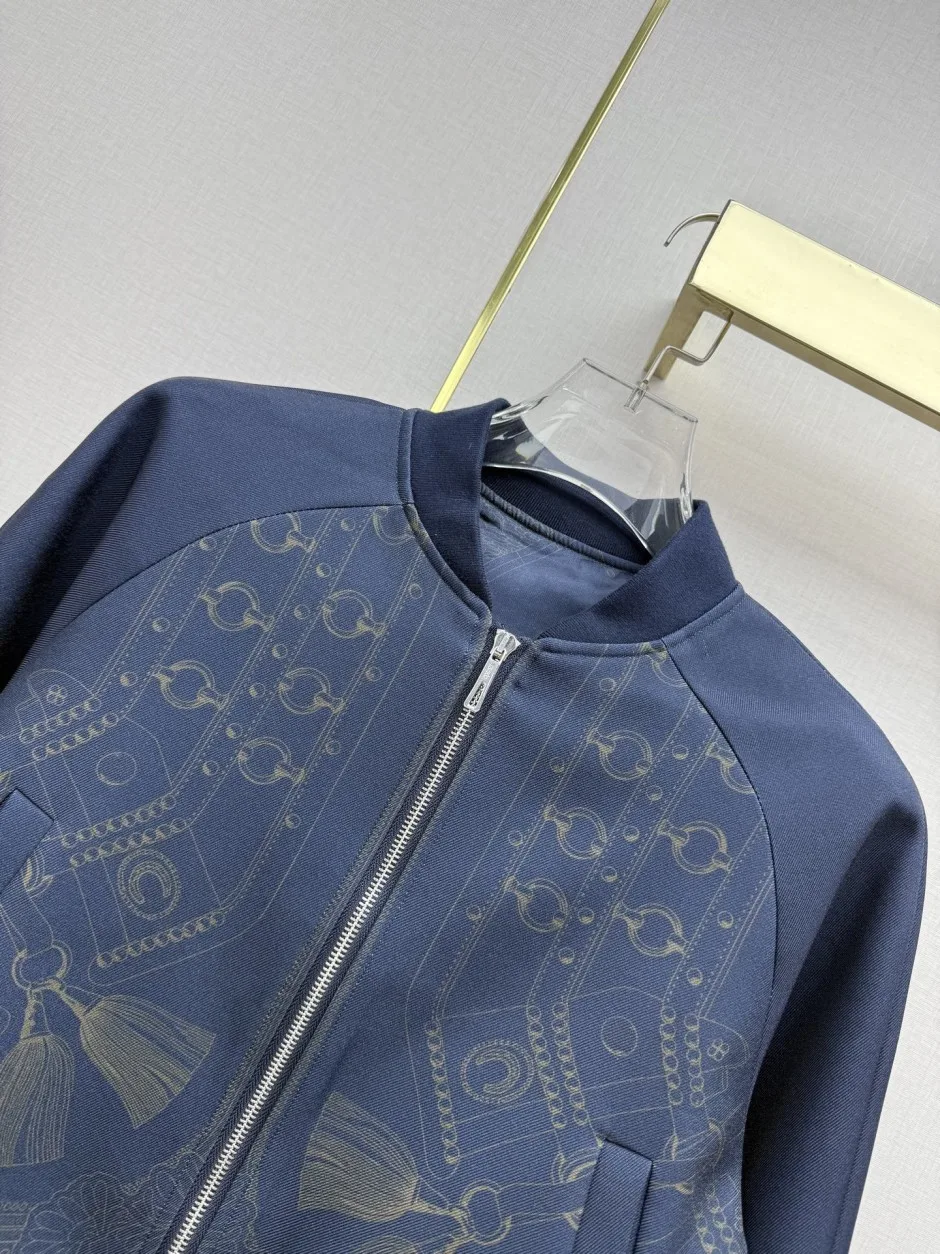 1787807158334127.webp エレガント プリント ブルゾン エルメス ジャケット コピー ボンバージャケット ブラック