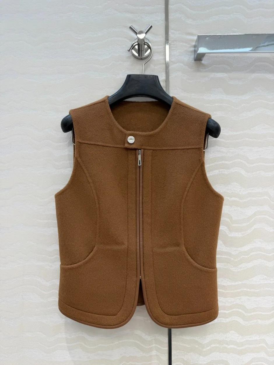 ウール カシミヤ ジップアップベスト エルメス ジャケット コピー ブラウン