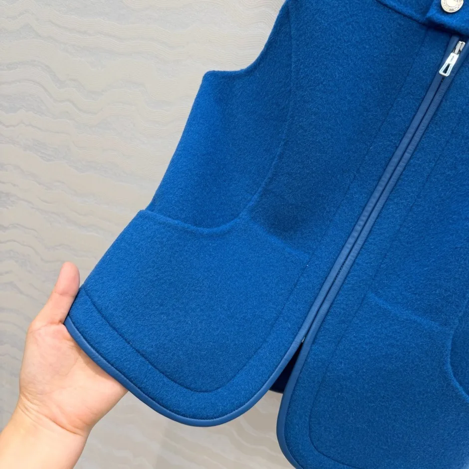 ウール カシミヤ ジップアップベスト エルメス ジャケット コピー ブルー
