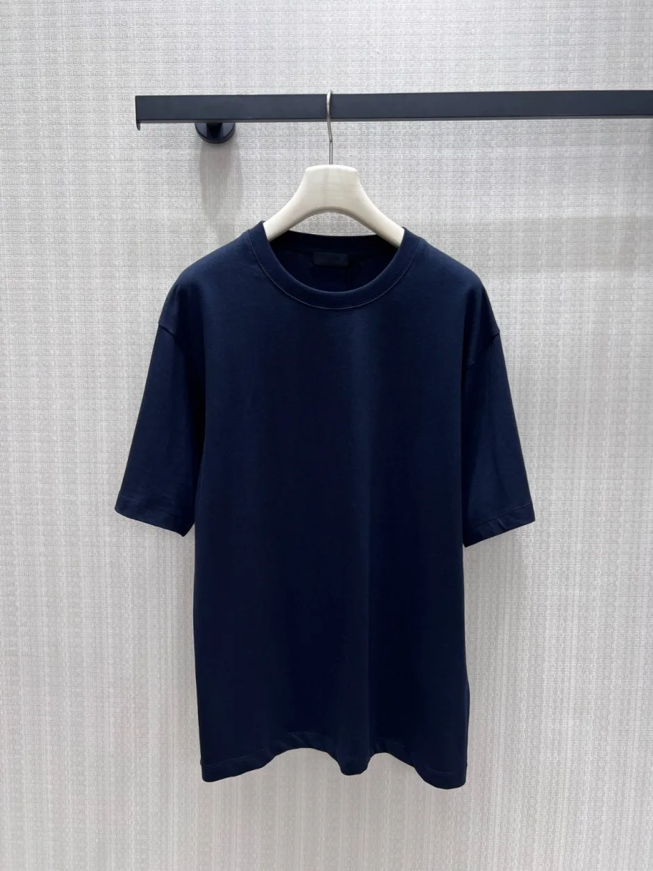 シンプル 洗練された 半袖Tシャツ プラダ Tシャツ 偽物 コットン クルーネック ネイビー