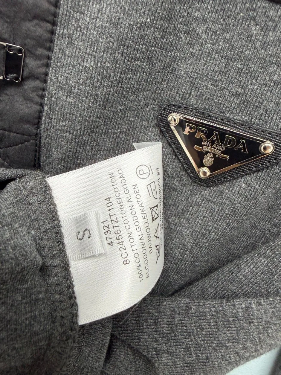 異素材 切り替え フーデッド 長袖カットソープラダ Tシャツ 偽物 グレー
