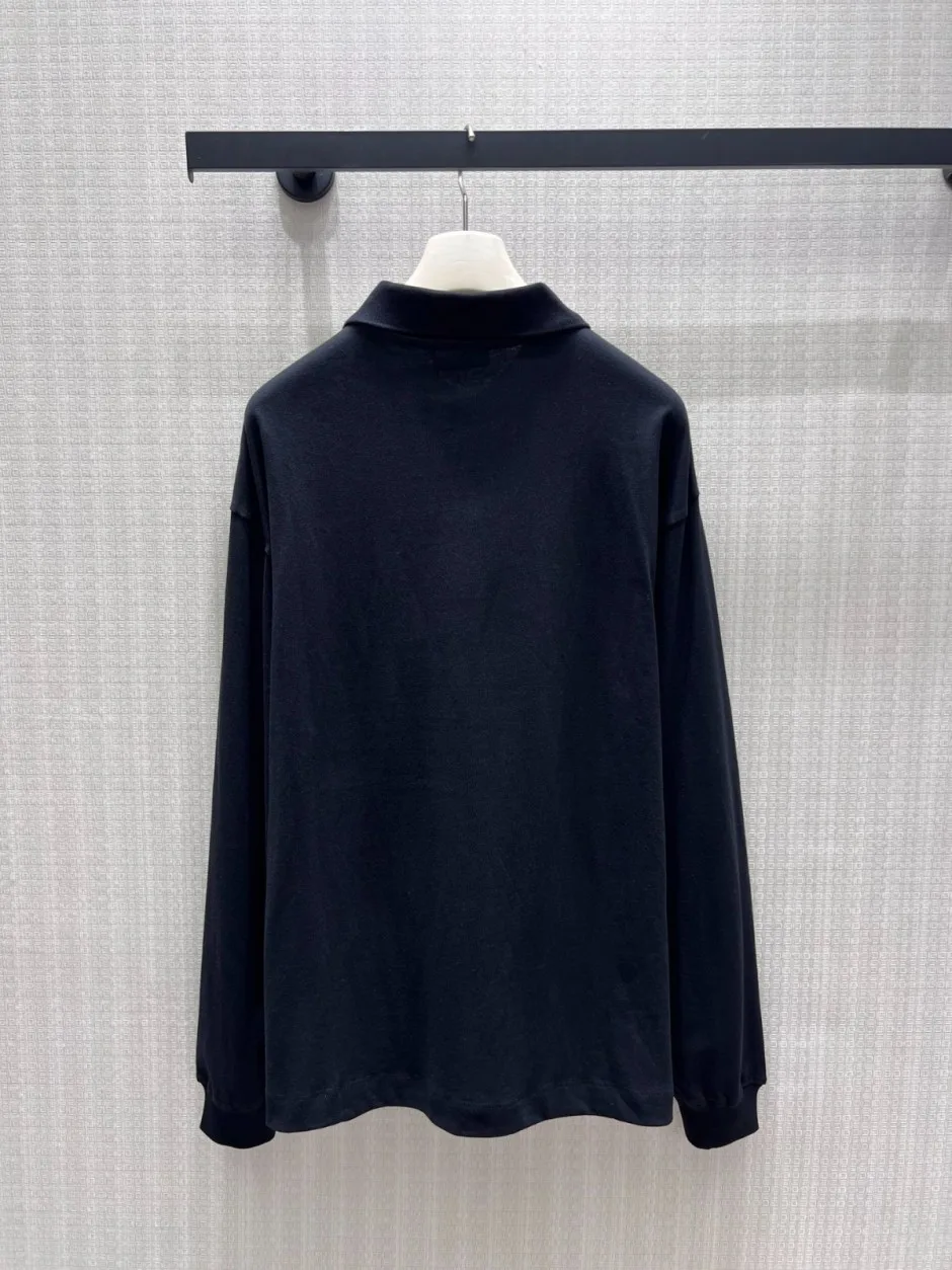シンプル カジュアル プラダ Tシャツ 偽物 コットン 長袖 ポロシャツ ブラック