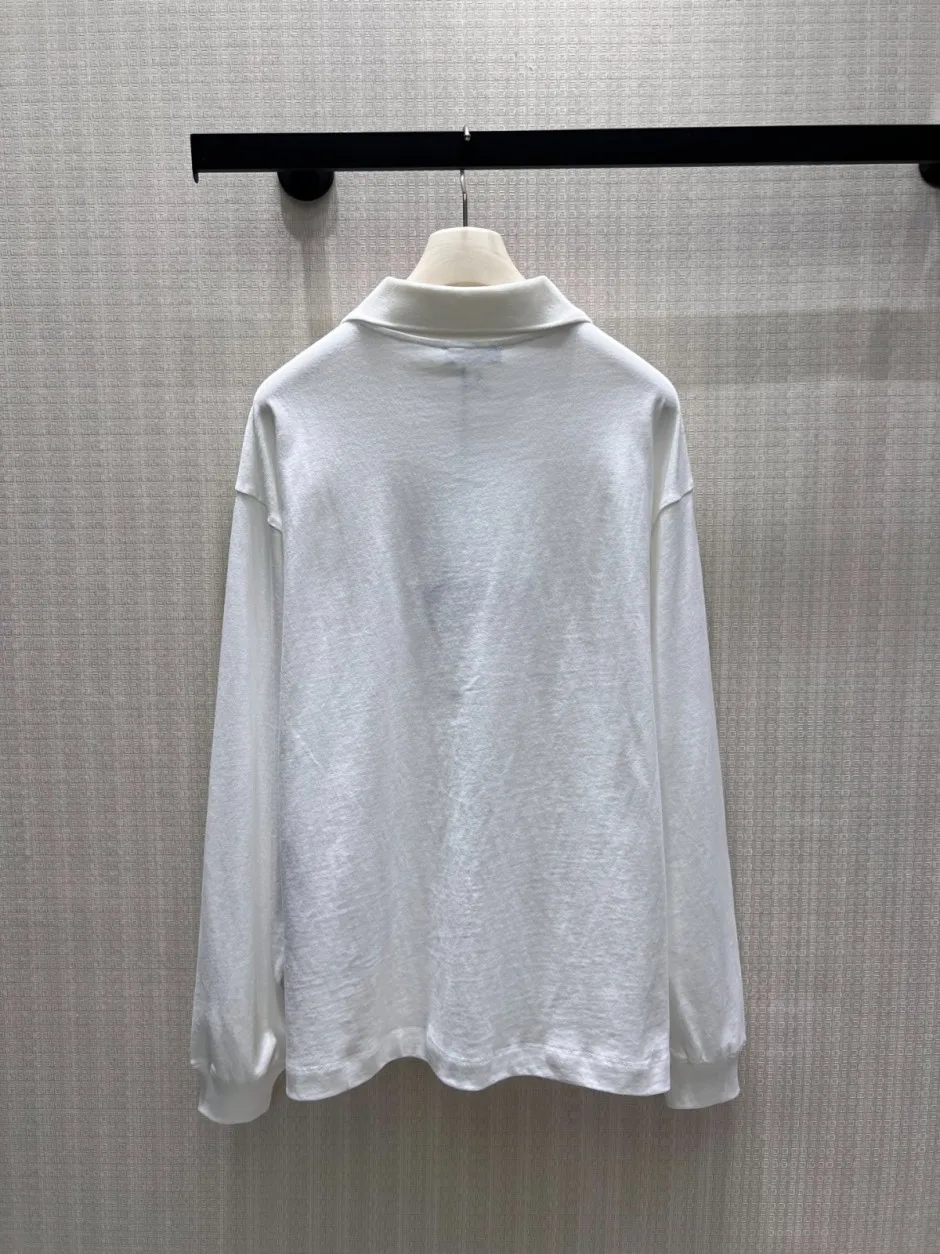 シンプル カジュアル プラダ Tシャツ 偽物 コットン 長袖 ポロシャツ ホワイト