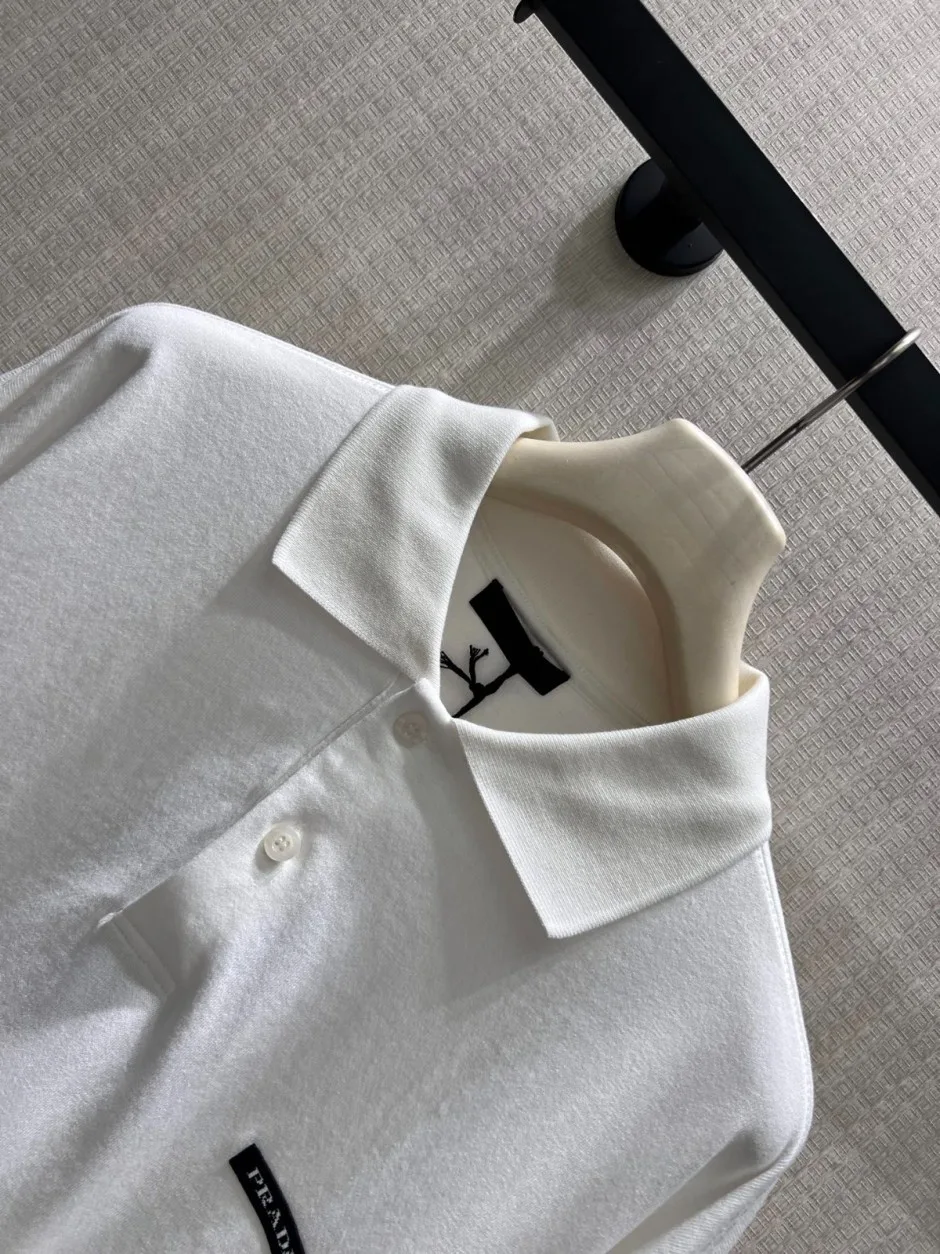 シンプル カジュアル プラダ Tシャツ 偽物 コットン 長袖 ポロシャツ ホワイト
