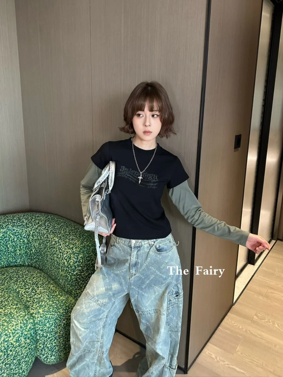 1788080850699244.webp お洒落 レイヤード風 プルオーバー バレンシアガ Tシャツ 偽物 トップス