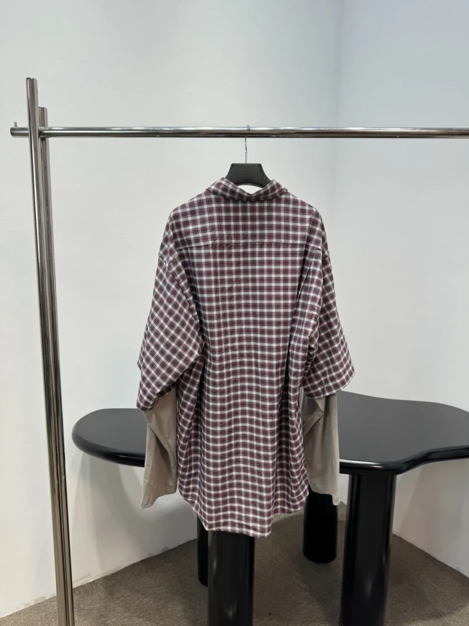1788081230750274.webp オーバーサイズ レイヤード風 チェックシャツ バレンシアガ シャツ 偽物 ユニセックス