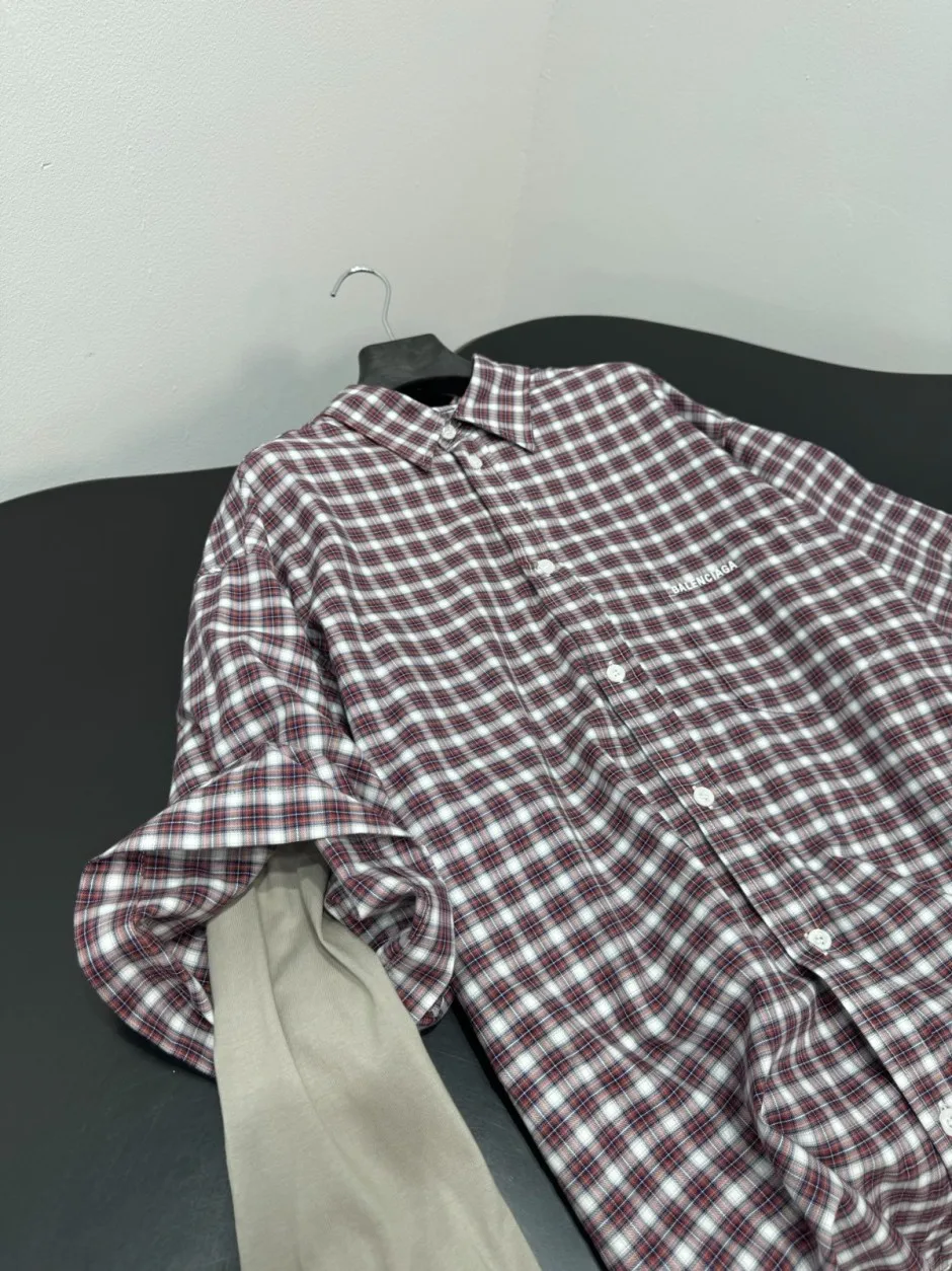1788081232908175.webp オーバーサイズ レイヤード風 チェックシャツ バレンシアガ シャツ 偽物 ユニセックス