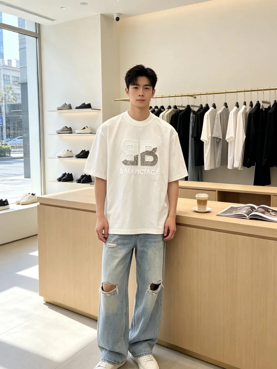 1788083879379399.webp カジュアルロゴ入り バレンシアガ Tシャツ 偽物 クルーネック 半袖Tシャツ