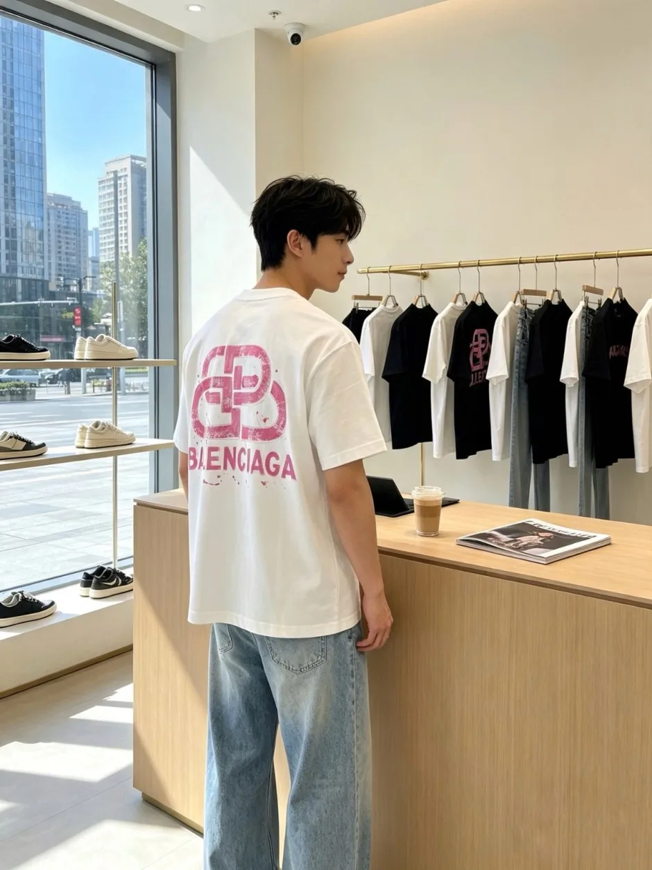 カジュアル バックロゴ 半袖Tシャツ バレンシアガ Tシャツ 偽物 クルーネック