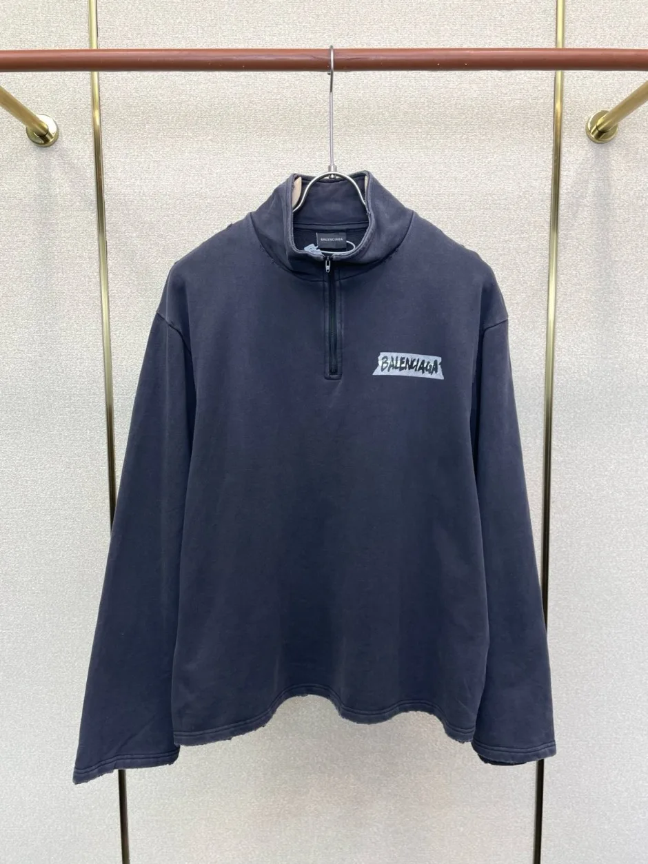 カジュアル ハーフジップ スウェット バレンシアガ Tシャツ 偽物 ロゴプリント