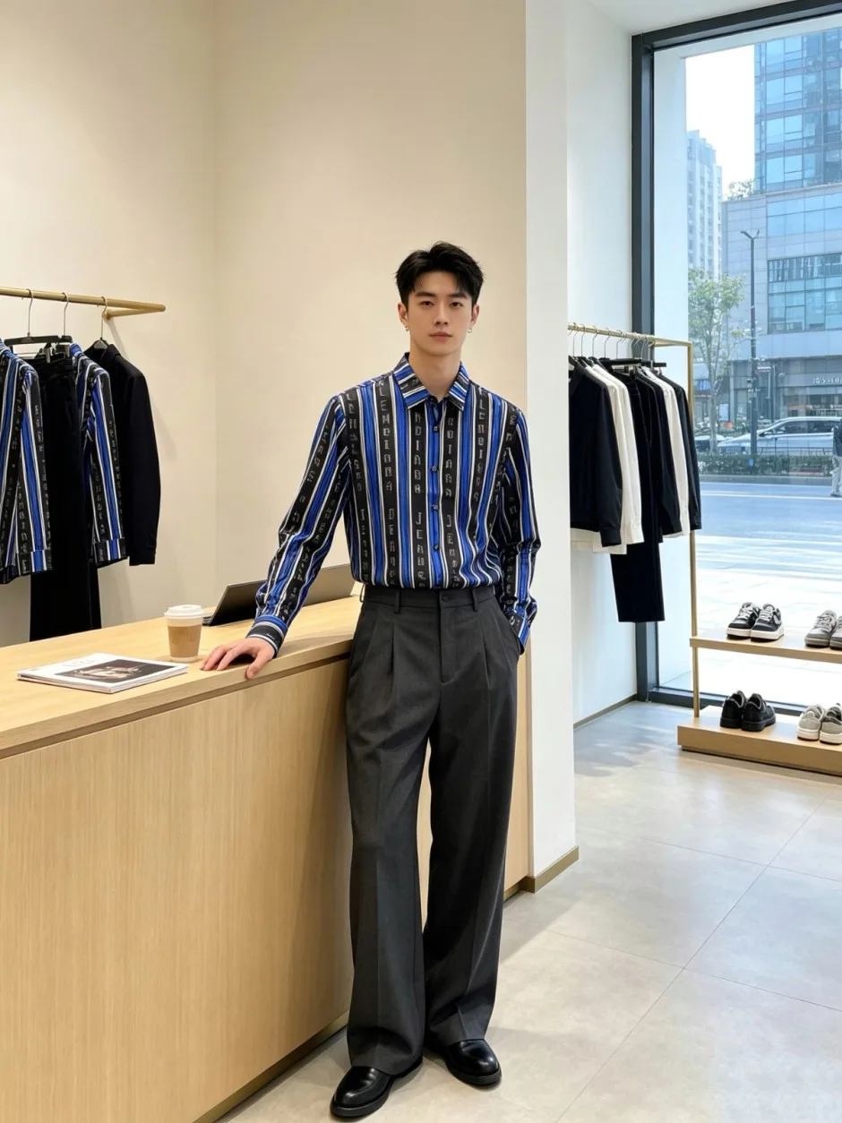 1788090785288662.webp スタイリッシュ ストライプ 総柄 長袖シャツ バレンシアガ シャツ 偽物 トップス