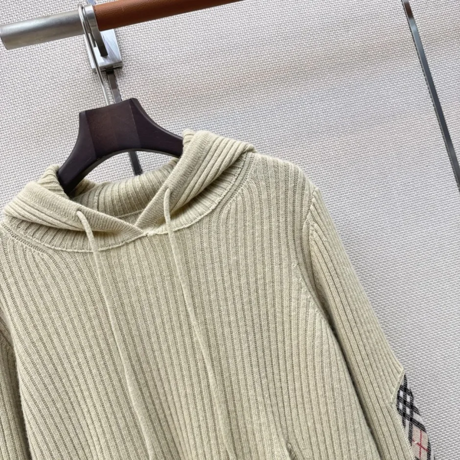 カシミヤ リブ編み ニットパーカー バーバリー パーカート 偽物 ベージュ