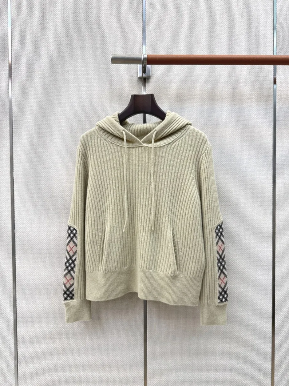 カシミヤ リブ編み ニットパーカー バーバリー パーカート 偽物 ベージュ
