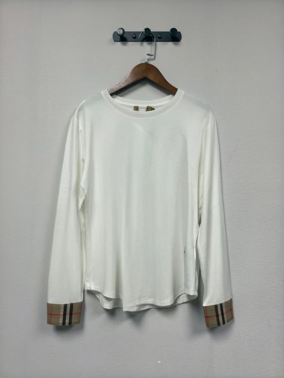1788172695306317.webp お洒落 チェック切り替え 長袖Tシャツ バーバリー Tシャツ 偽物 ホワイト