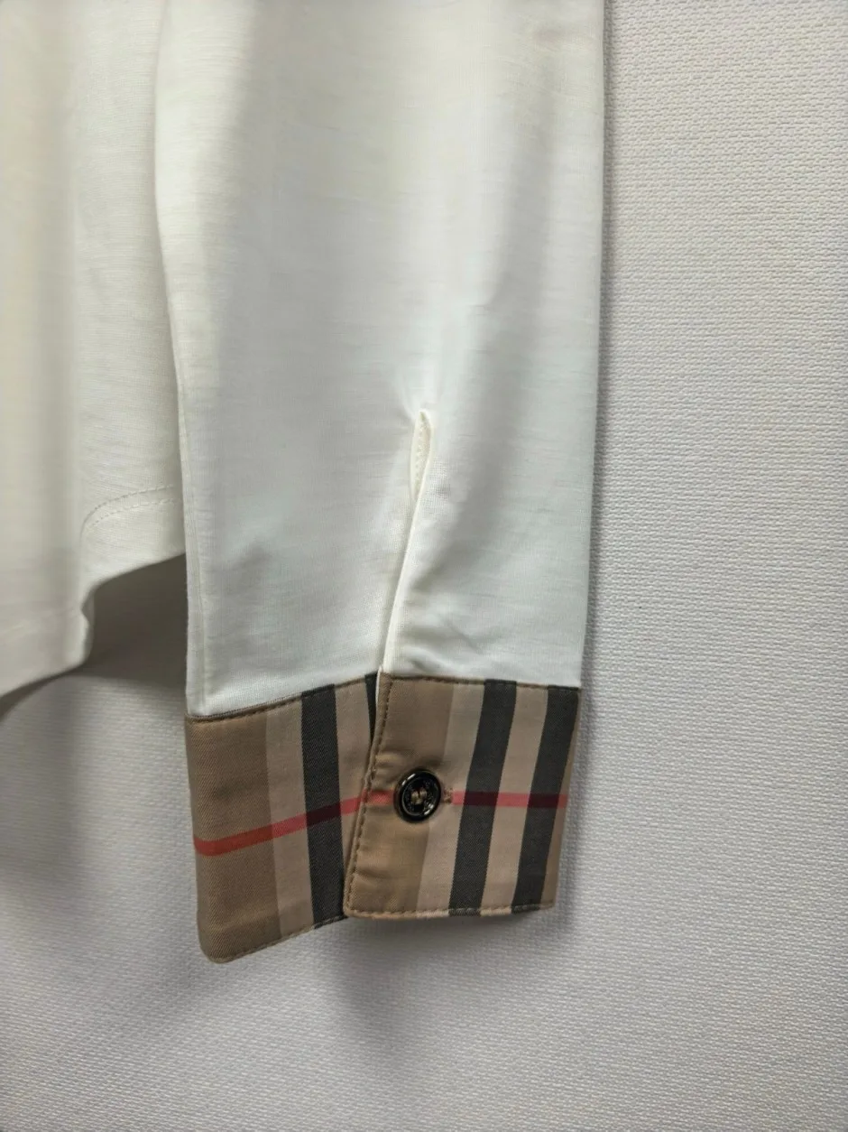 1788172697389690.webp お洒落 チェック切り替え 長袖Tシャツ バーバリー Tシャツ 偽物 ホワイト