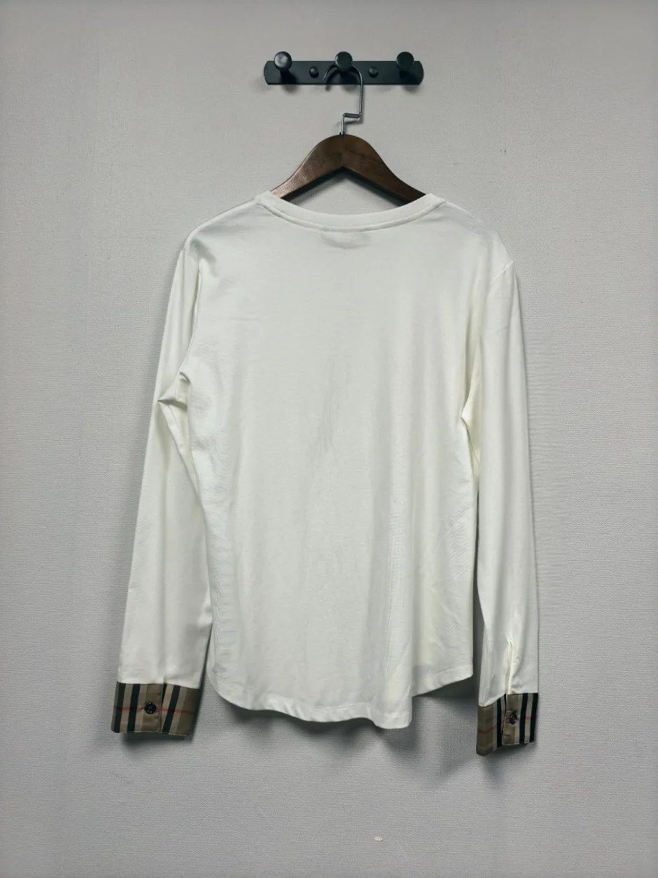 1788172702349778.webp お洒落 チェック切り替え 長袖Tシャツ バーバリー Tシャツ 偽物 ホワイト