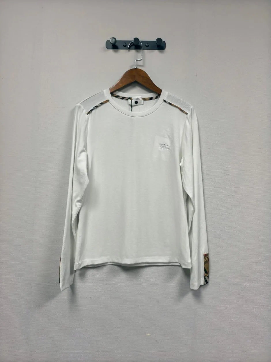 定番 カジュアル クルーネック バーバリー Tシャツ 偽物 長袖Tシャツ ホワイト