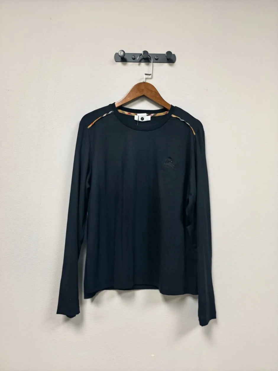 1788229888231948.webp 定番 カジュアル クルーネック バーバリー Tシャツ 偽物 長袖Tシャツ ブラック