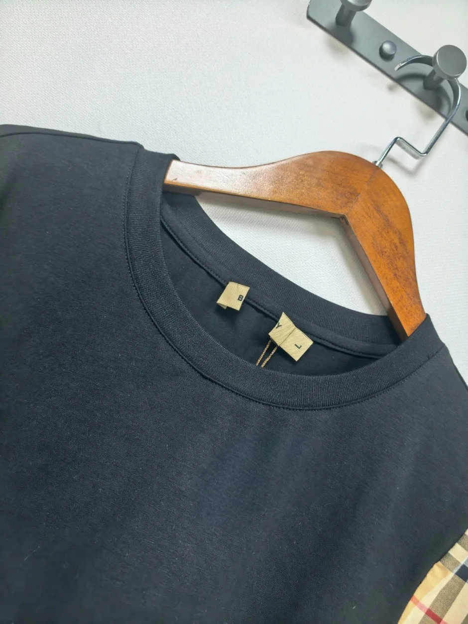 1788233626206077.webp カジュアル お洒落 チェック柄切り替え 長袖Tシャツ バーバリー Tシャツ 偽物 ブラック