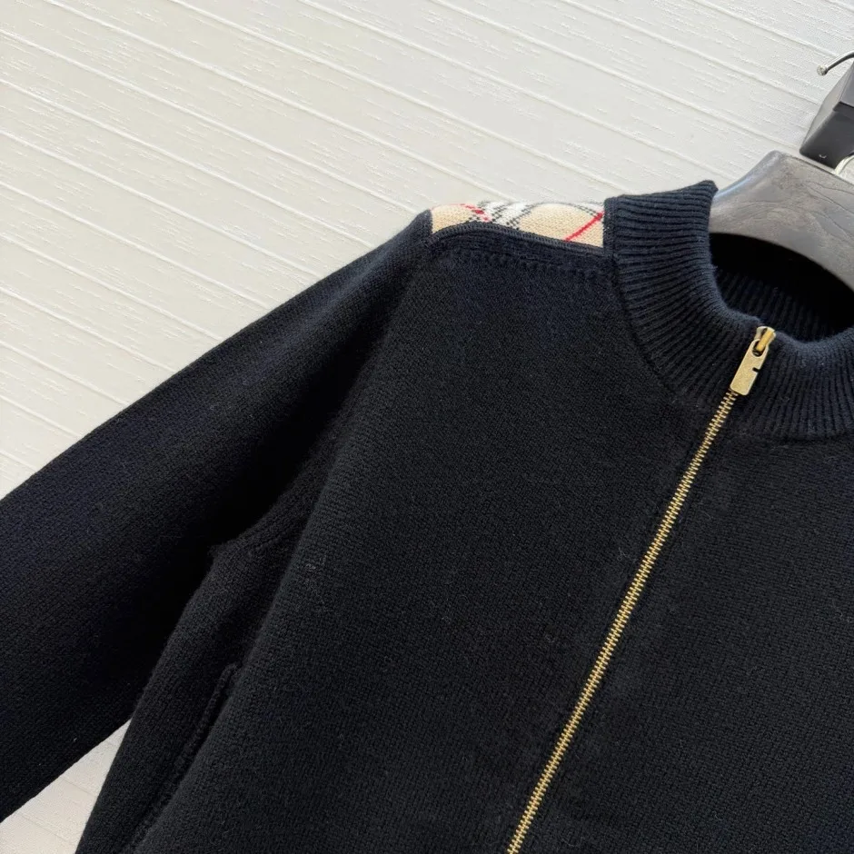 カシミヤ ジップアップ ニットジャケット バーバリー ジャケット 偽物 ブラック