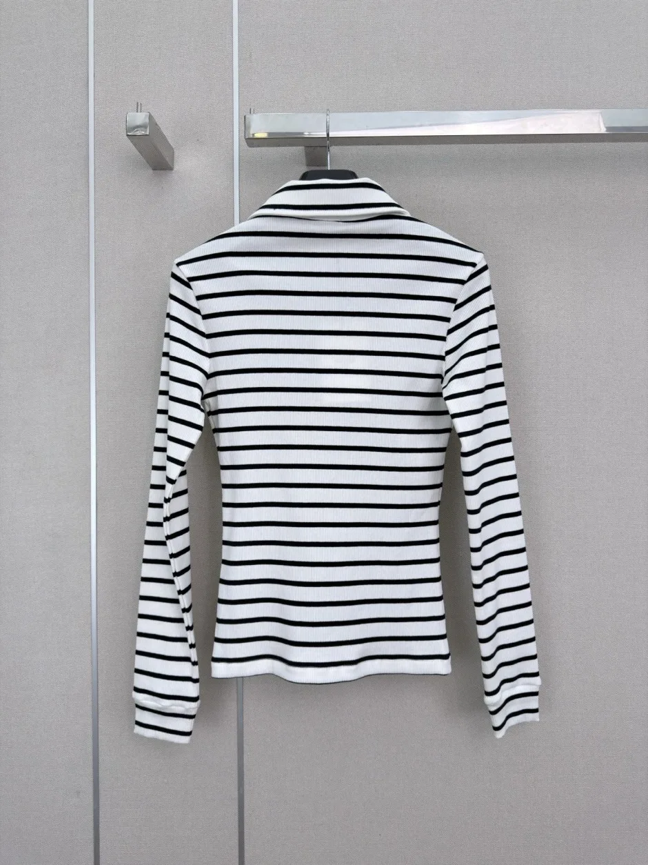 ボーダー柄 コットン セリーヌ Tシャツ 偽物 トリオンフ刺繍 長袖ポロシャツ